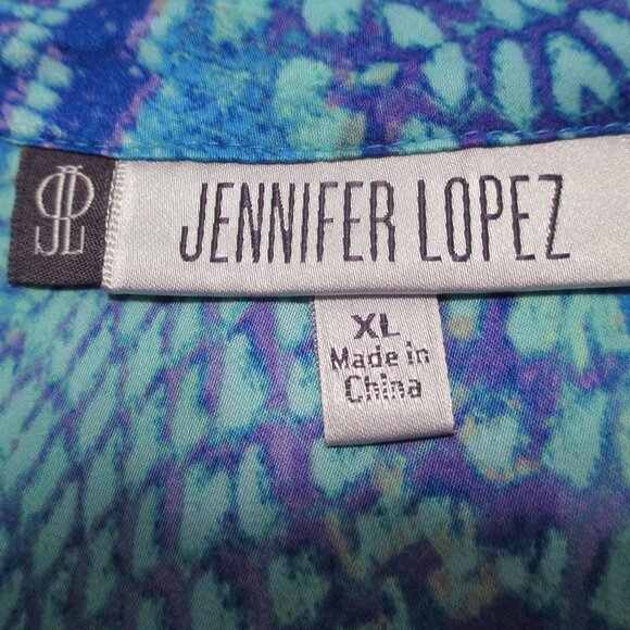 Jennifer Lopez top silky look blues, flowy & feminine, blousy sleeves size XL - Picture 2 of 9